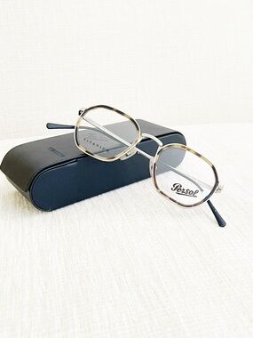 Persol Tortoise & Silver Rim Titanium Eyeglasses